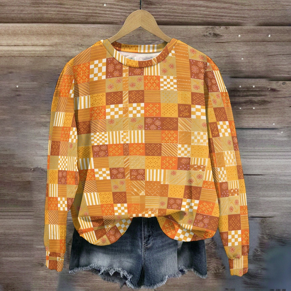 Fall Patchwork Quilt Blocks Seamless Sweatshirt