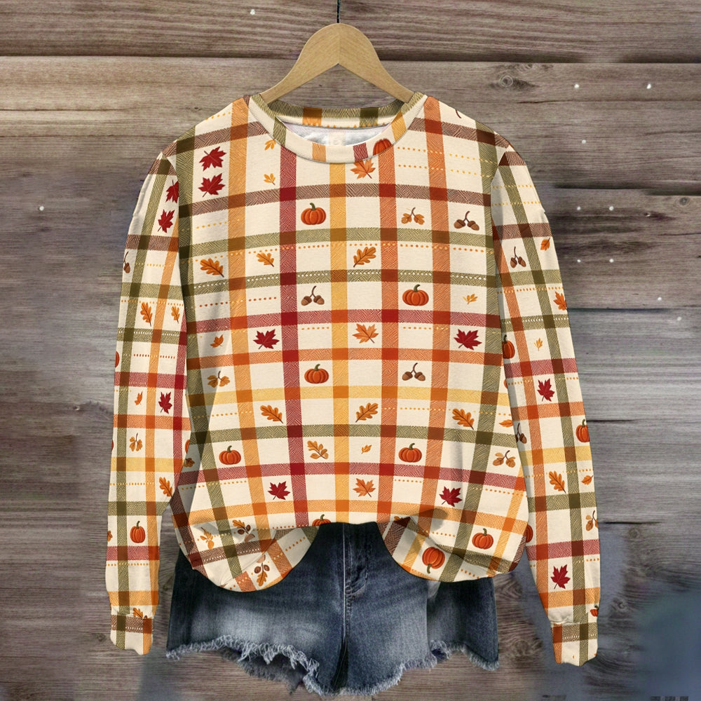 Plaid Fall Pumpkin Patchwork Seamless Sweatshirt