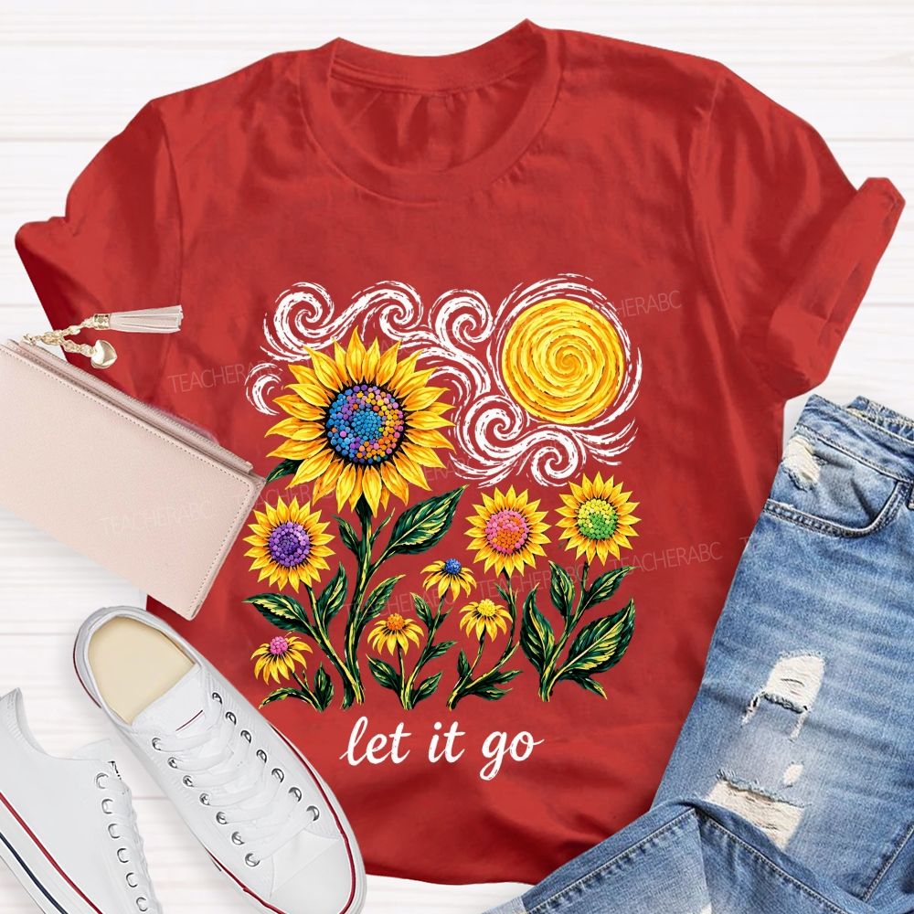 Starry Night Colorful Sunflower Let It Go Art Teacher T-shirt