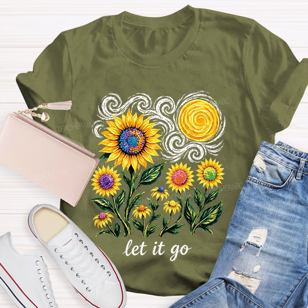 Starry Night Colorful Sunflower Let It Go Art Teacher T-shirt