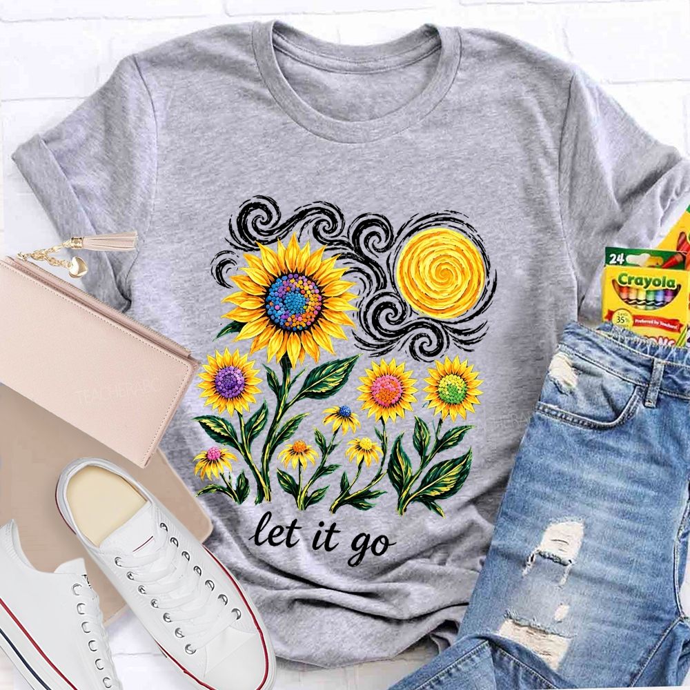 Starry Night Colorful Sunflower Let It Go Art Teacher T-shirt