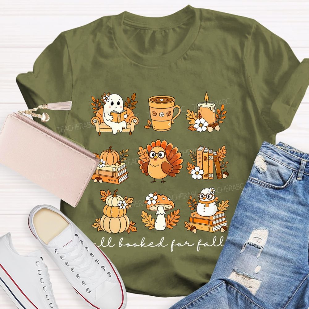 Cozy Fall Reading Ghost Pumpkin Mushroom Teacher T-shirt