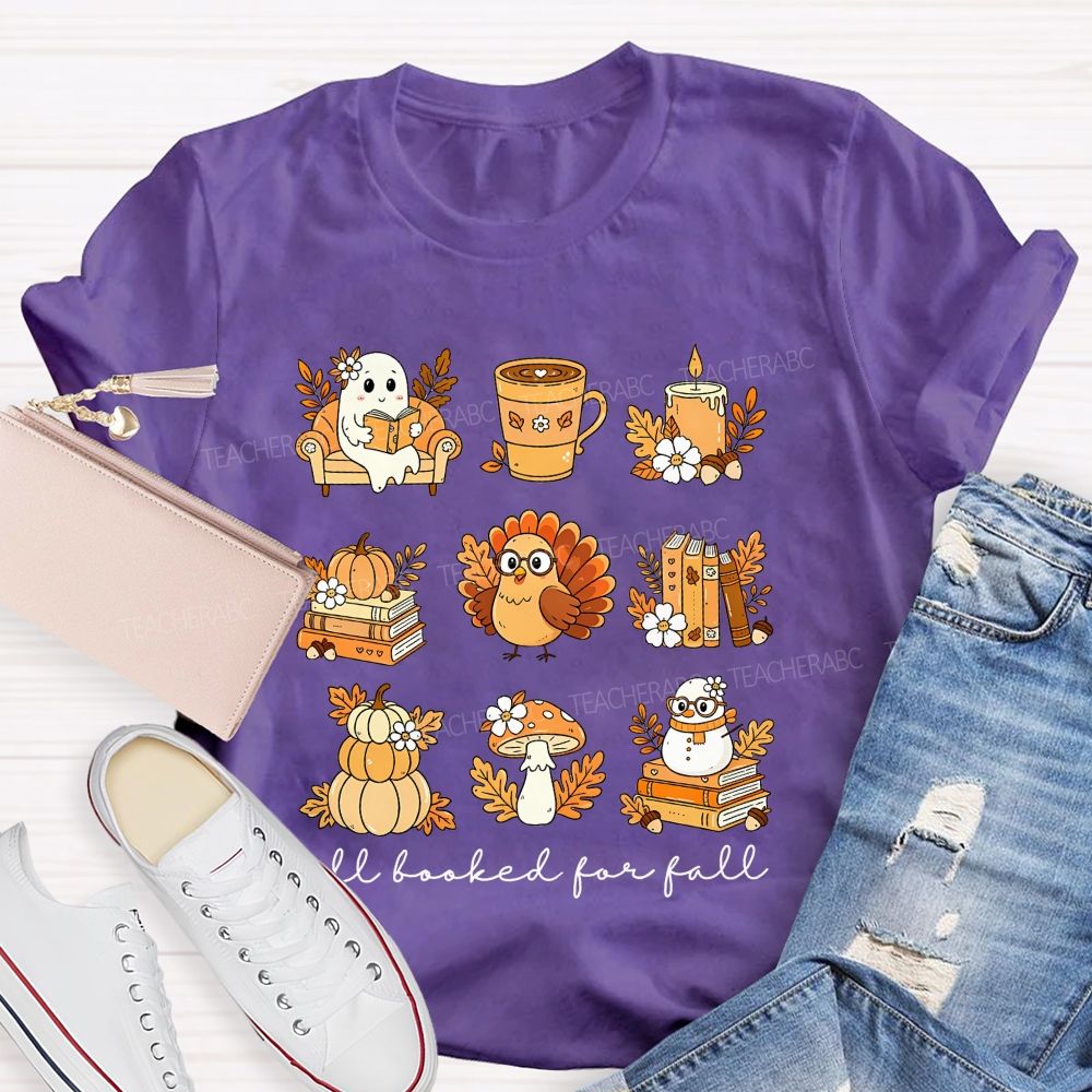 Cozy Fall Reading Ghost Pumpkin Mushroom Teacher T-shirt