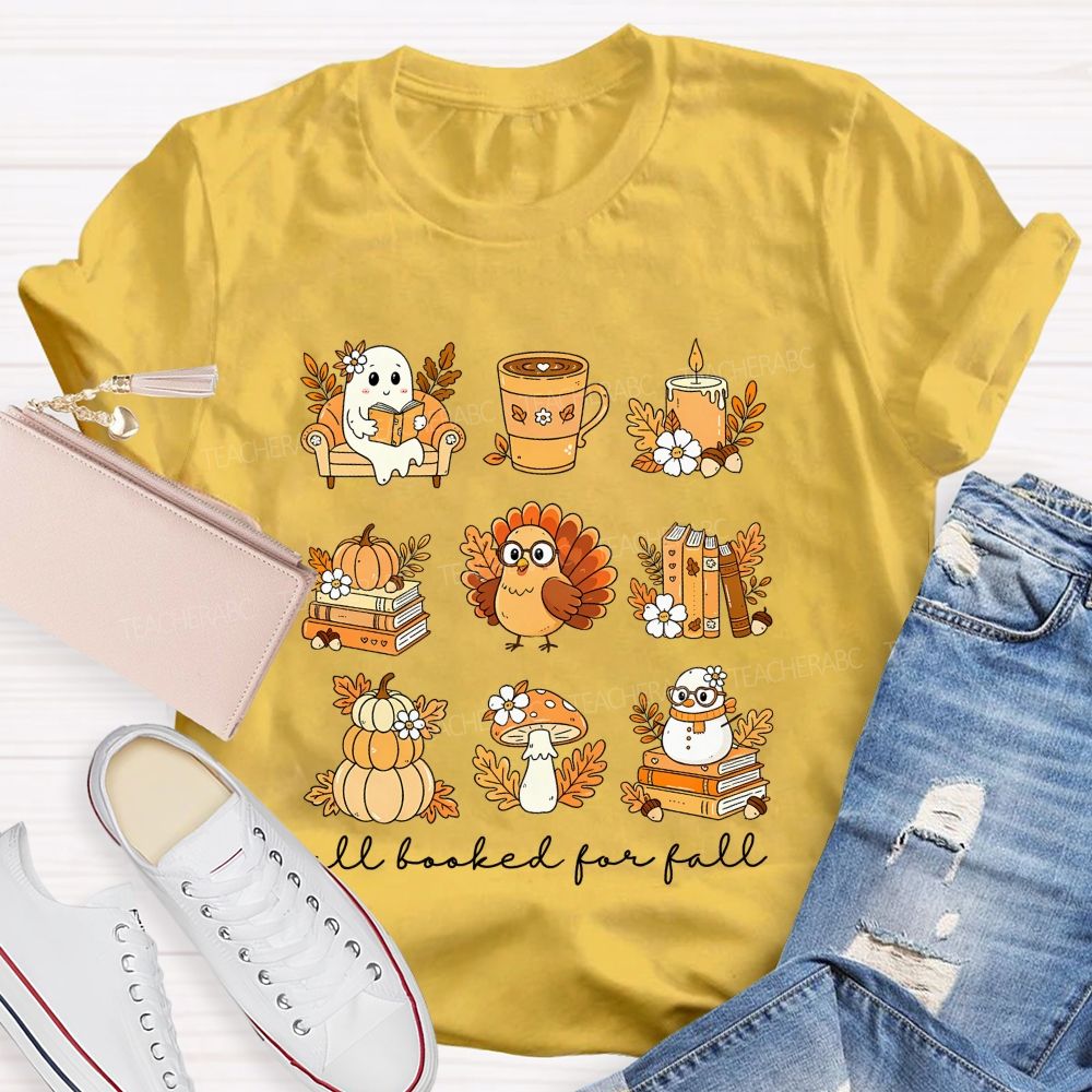 Cozy Fall Reading Ghost Pumpkin Mushroom Teacher T-shirt