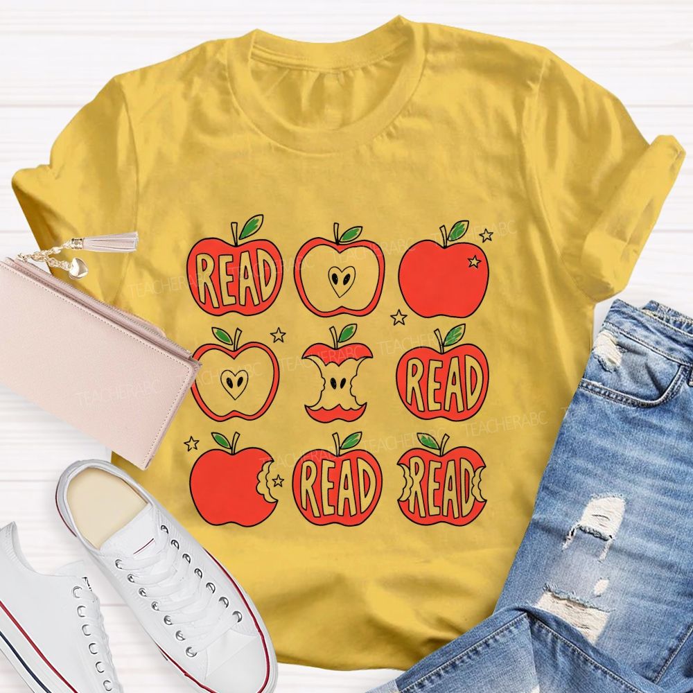 Reading Apple Bite Heart Core Teacher T-shirt
