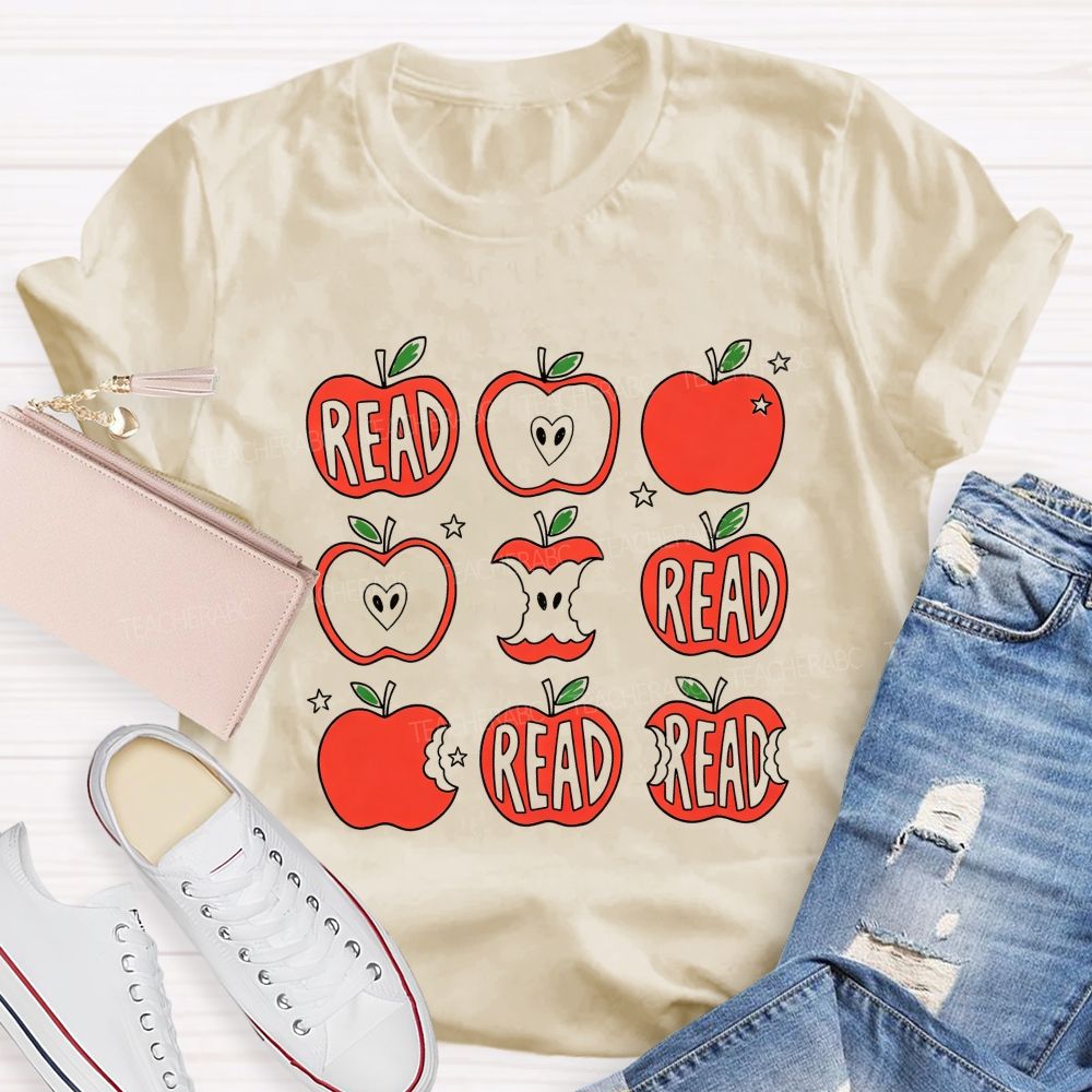 Reading Apple Bite Heart Core Teacher T-shirt
