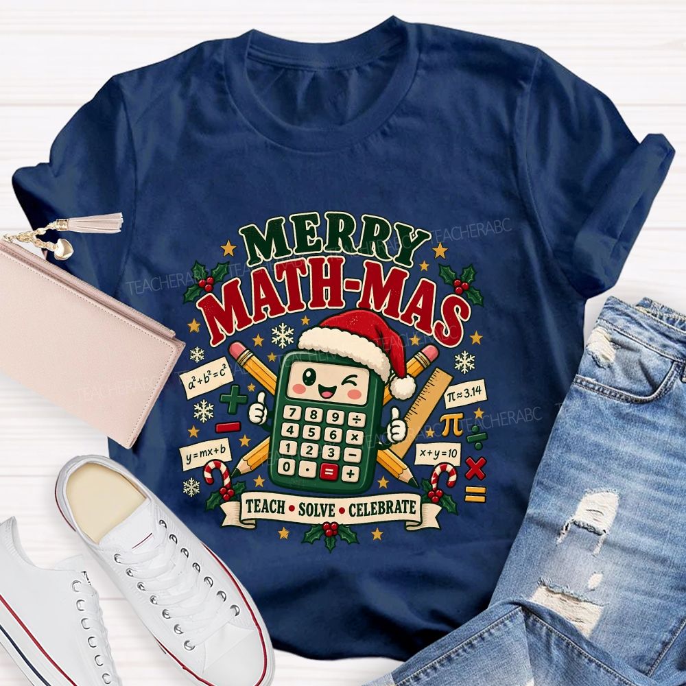 Merry Math‑Mas Math Teacher Christmas Teacher T-shirt