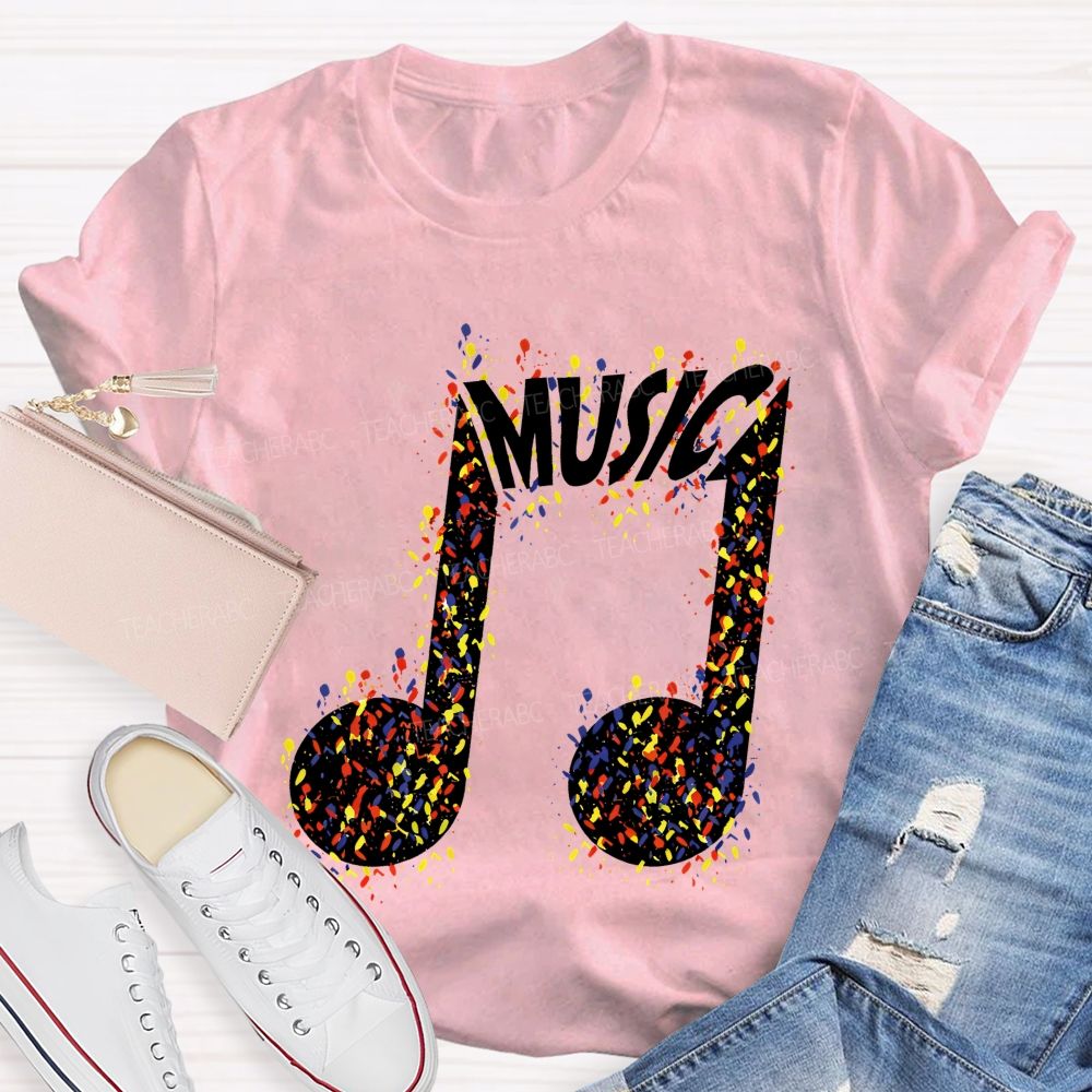 Paint Splatter Music Note Modern Music Teacher T-shirt