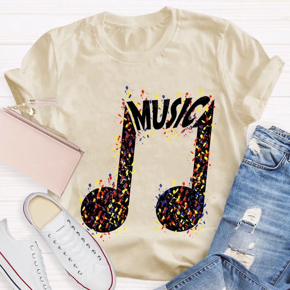 Paint Splatter Music Note Modern Music Teacher T-shirt