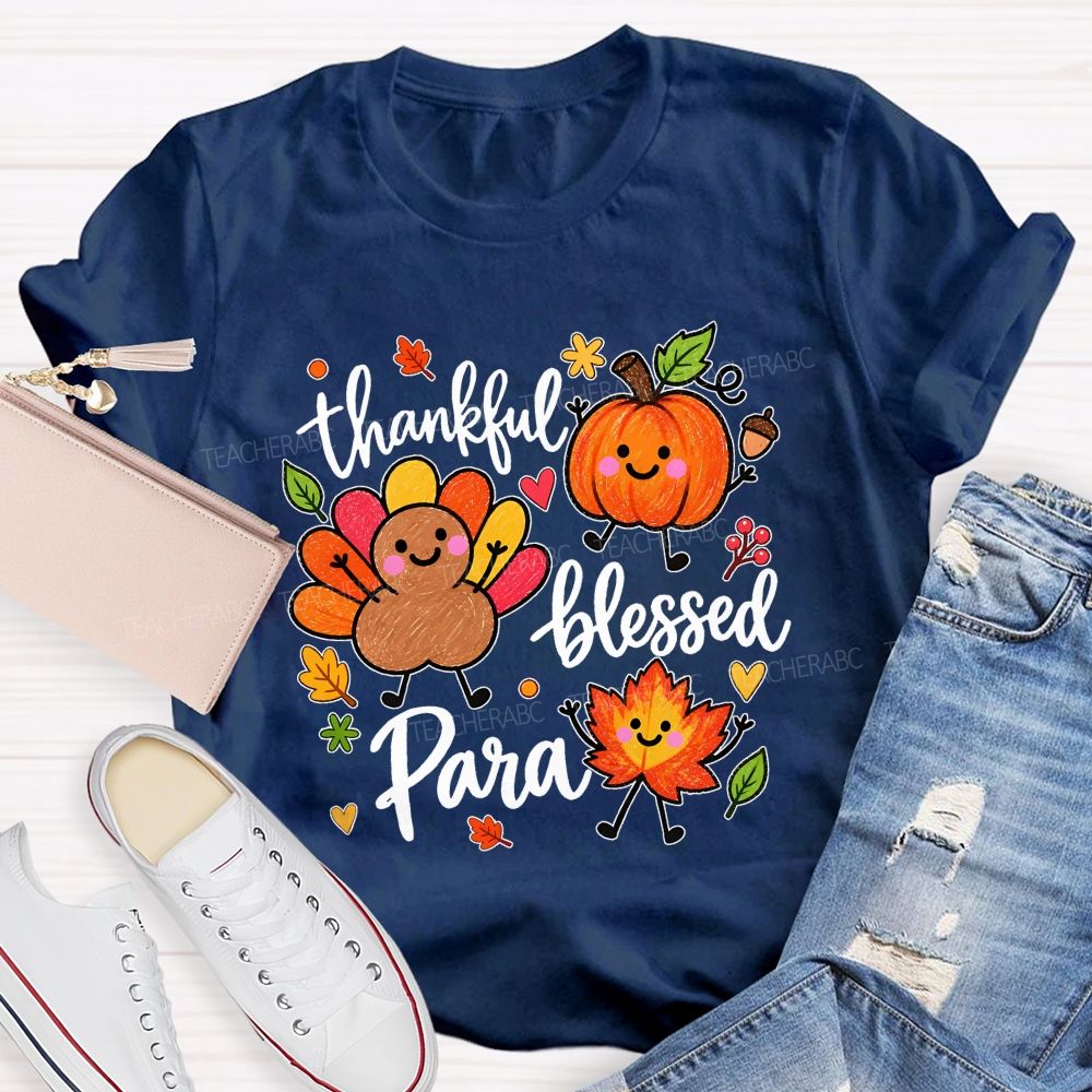 Thankful Blessed Para Thanksgiving Teacher T-shirt