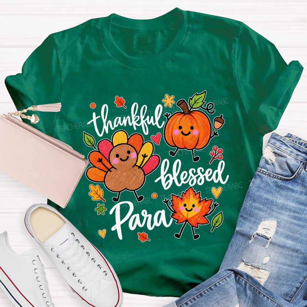 Thankful Blessed Para Thanksgiving Teacher T-shirt