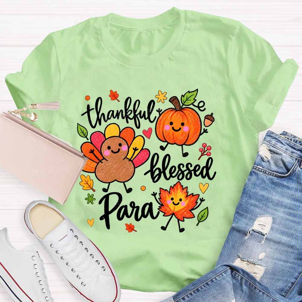 Thankful Blessed Para Thanksgiving Teacher T-shirt
