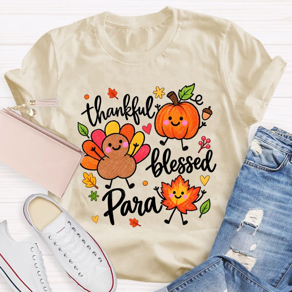 Thankful Blessed Para Thanksgiving Teacher T-shirt