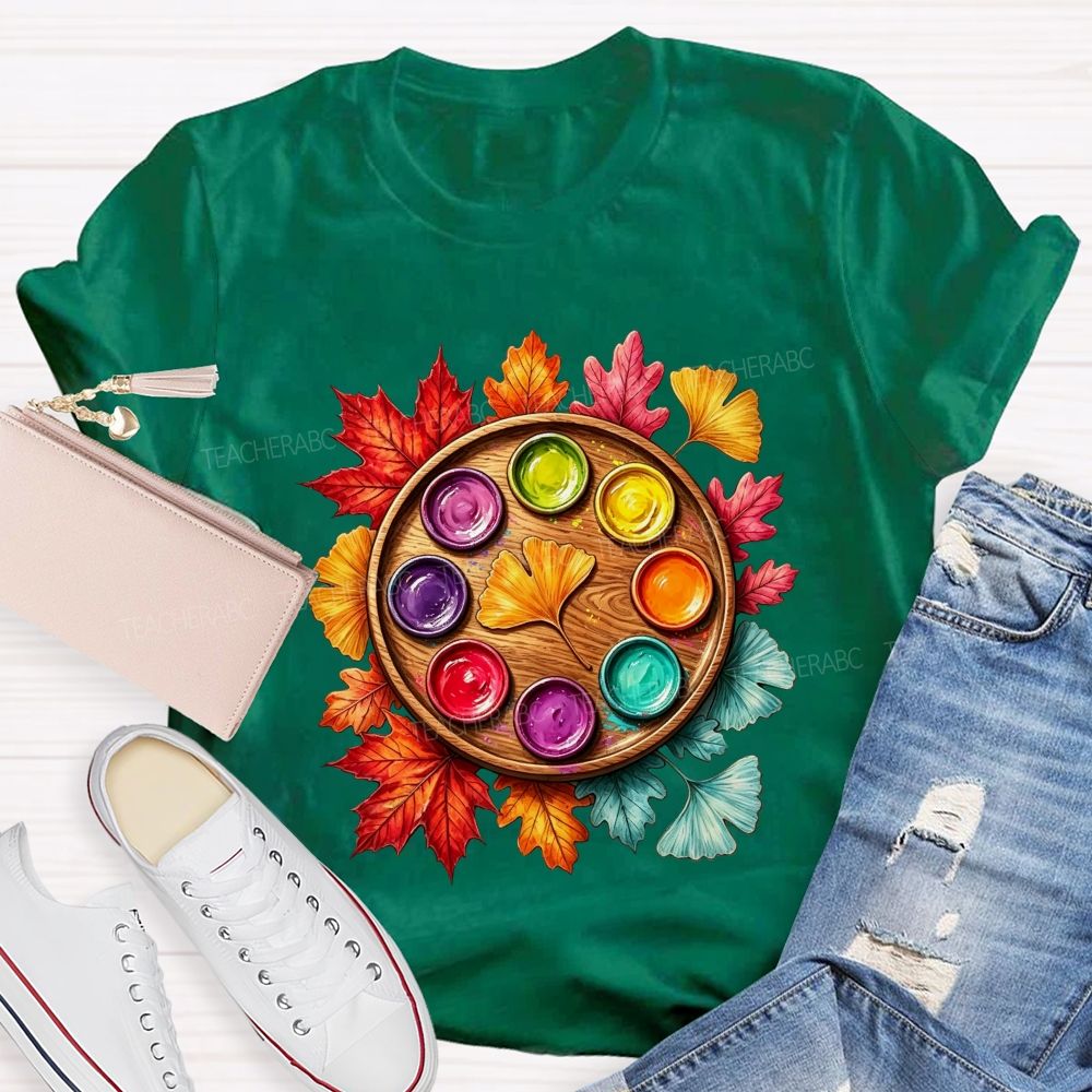 Fall Paint Palette Autumn Leaves Art Teacher T-shirt