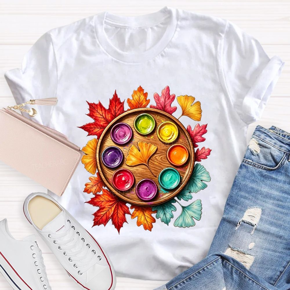 Fall Paint Palette Autumn Leaves Art Teacher T-shirt