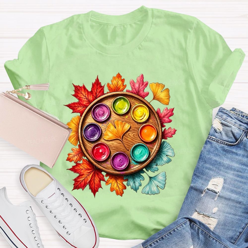 Fall Paint Palette Autumn Leaves Art Teacher T-shirt