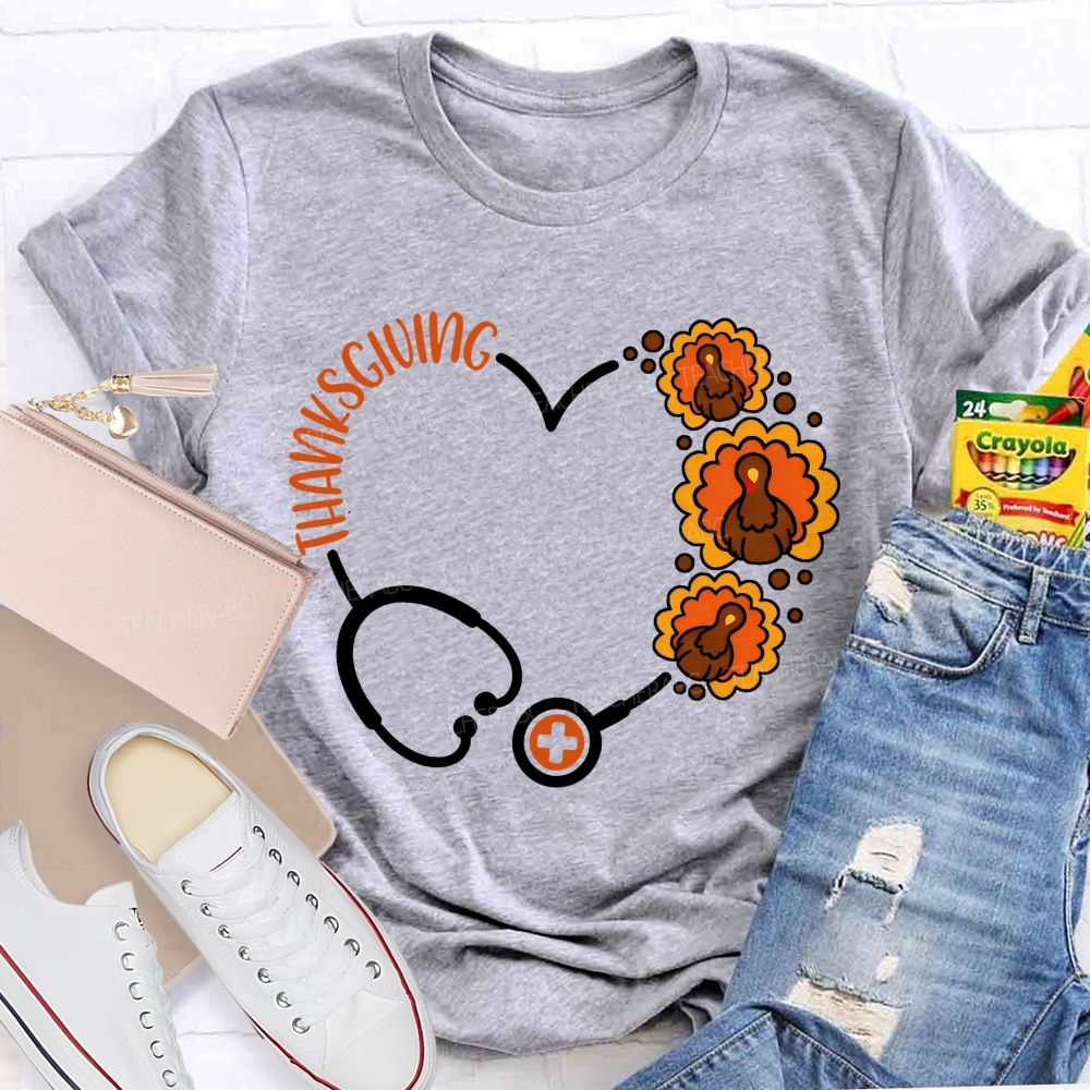 Thanksgiving Heart Stethoscope Turkey Nurse T-shirt
