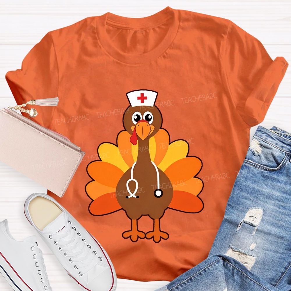 Nurse Turkey With Stethoscope Fall T-shirt
