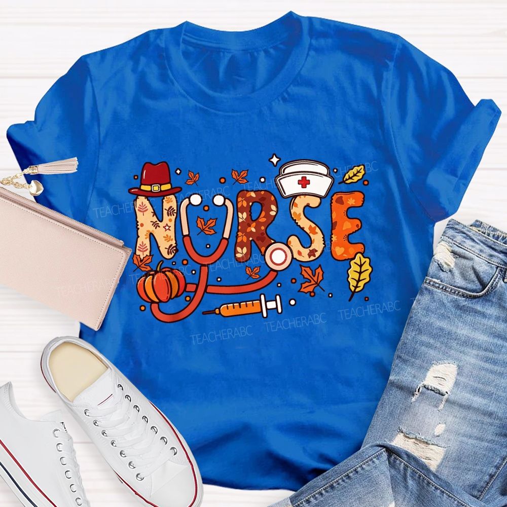 Autumn Nurse Lettering Pumpkin Syringe Nurse T-shirt