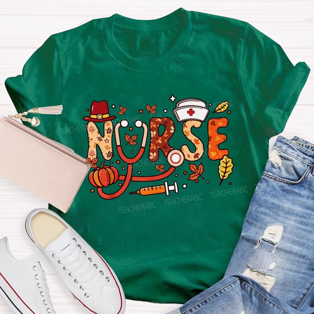Autumn Nurse Lettering Pumpkin Syringe Nurse T-shirt
