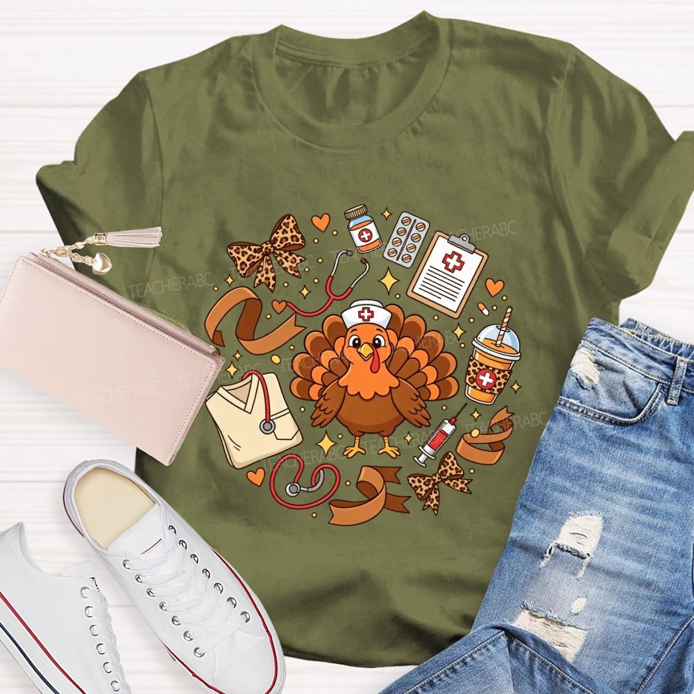 Thanksgiving Nurse Turkey Circle Fall Vibes T-shirt