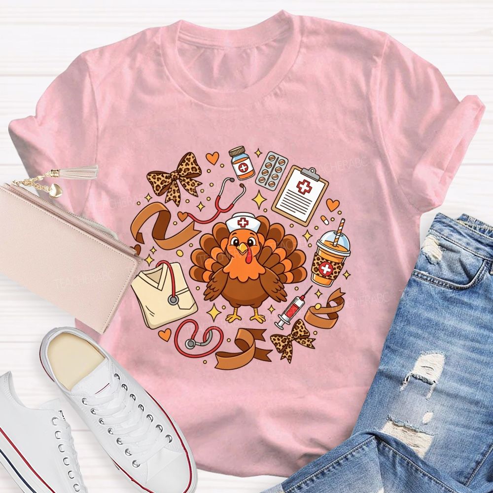Thanksgiving Nurse Turkey Circle Fall Vibes T-shirt
