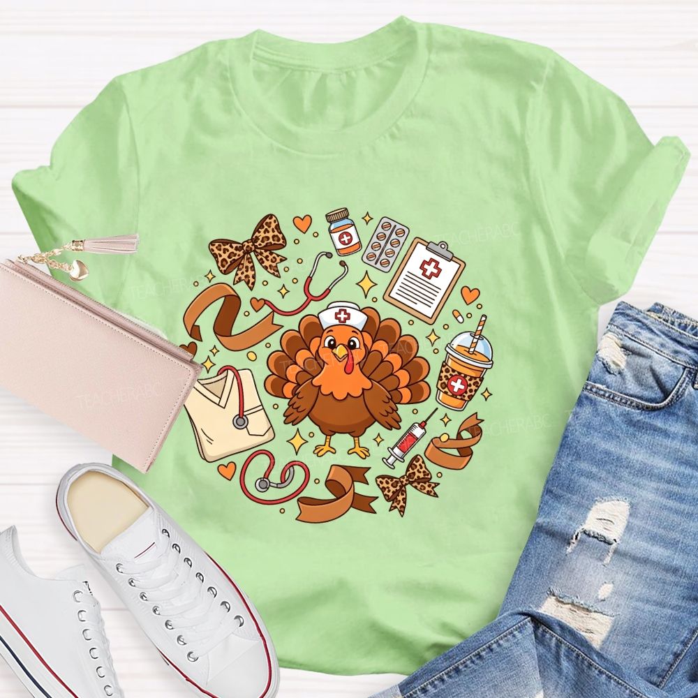 Thanksgiving Nurse Turkey Circle Fall Vibes T-shirt