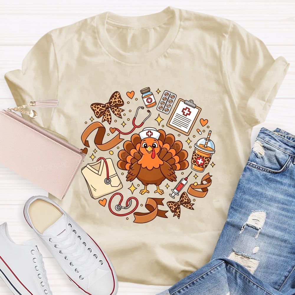 Thanksgiving Nurse Turkey Circle Fall Vibes T-shirt