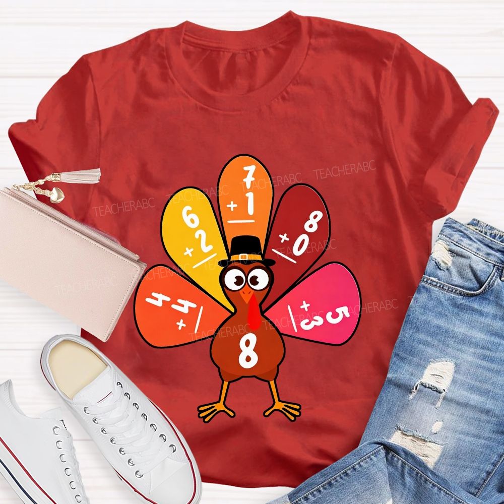 Thanksgiving Math Turkey Fall Math Teacher Life T-shirt