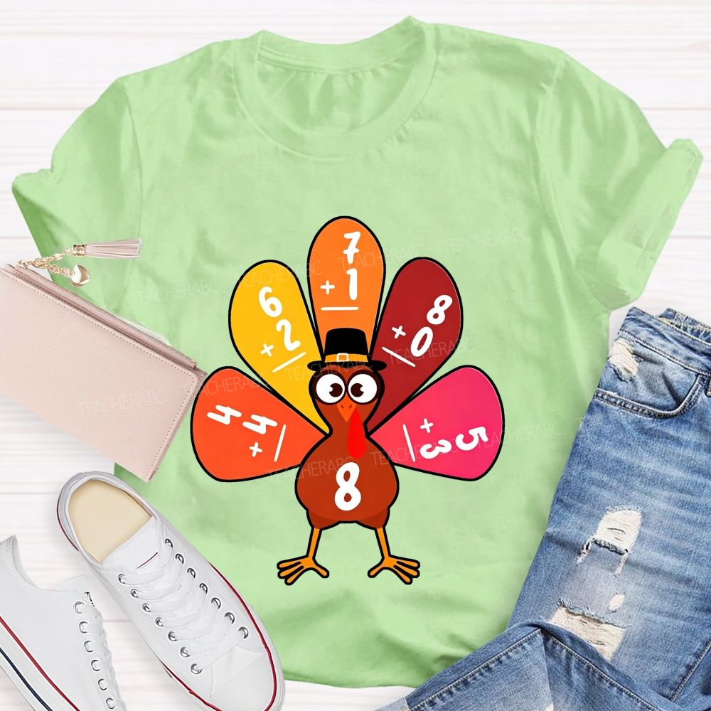 Thanksgiving Math Turkey Fall Math Teacher Life T-shirt