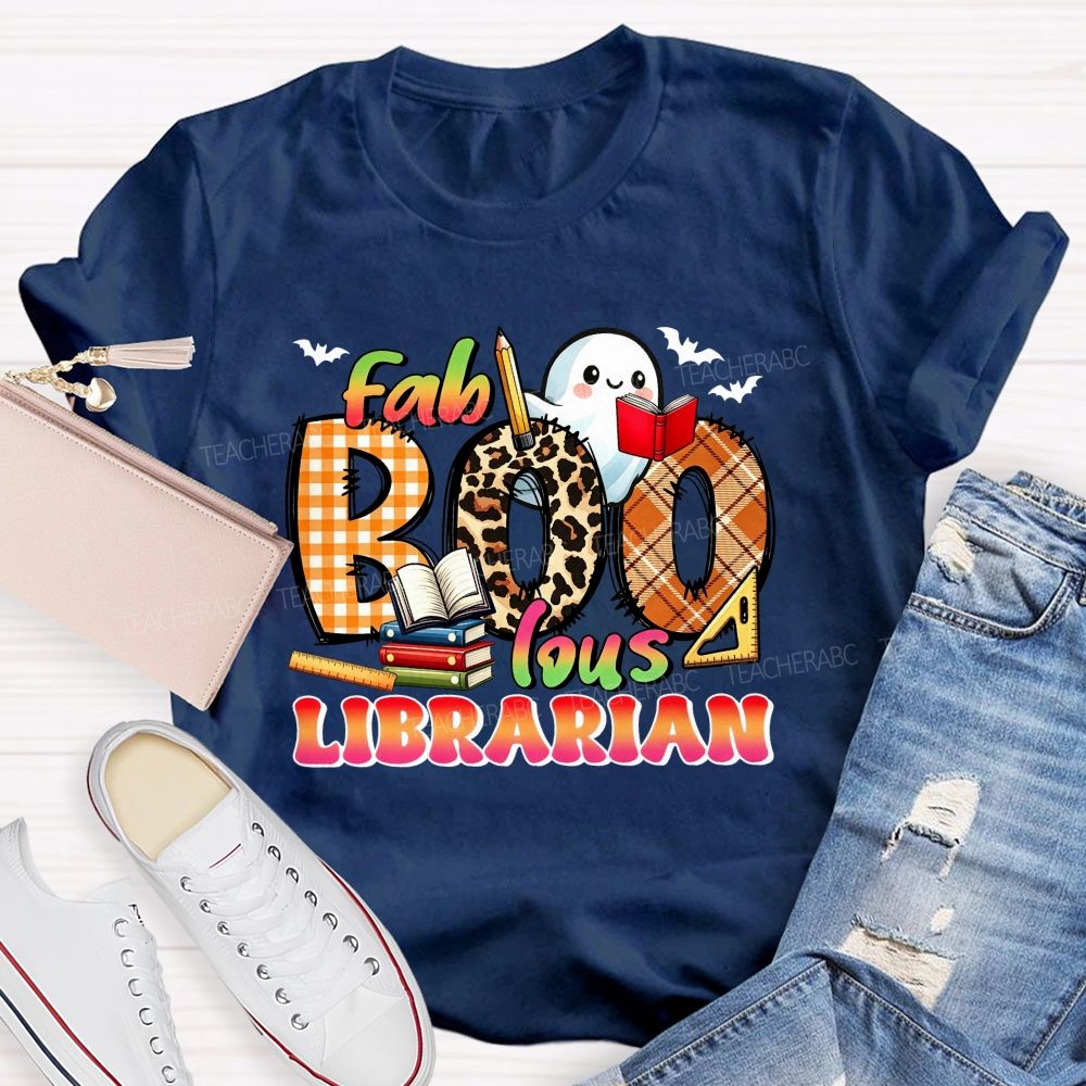 Fab‑Boo‑Lous Librarian Halloween Ghost Book Teacher T-shirt