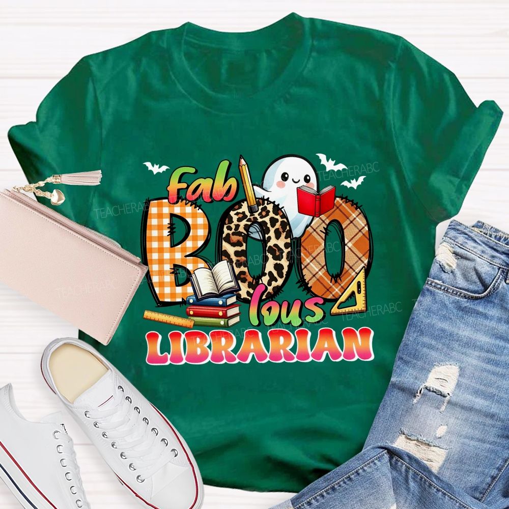 Fab‑Boo‑Lous Librarian Halloween Ghost Book Teacher T-shirt