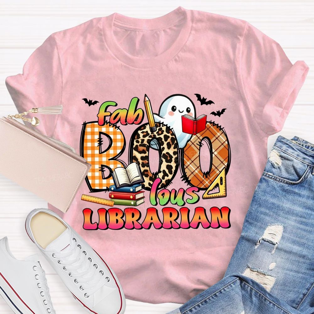 Fab‑Boo‑Lous Librarian Halloween Ghost Book Teacher T-shirt