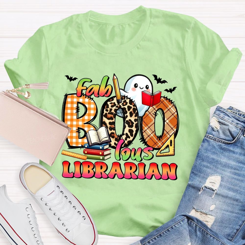 Fab‑Boo‑Lous Librarian Halloween Ghost Book Teacher T-shirt