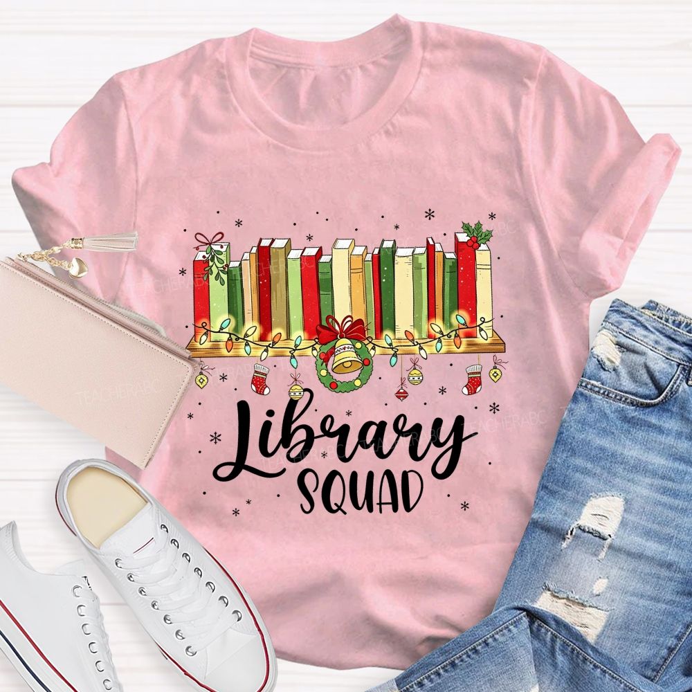 Christmas Library Squad School Librarian Winter Teacher T-shirt