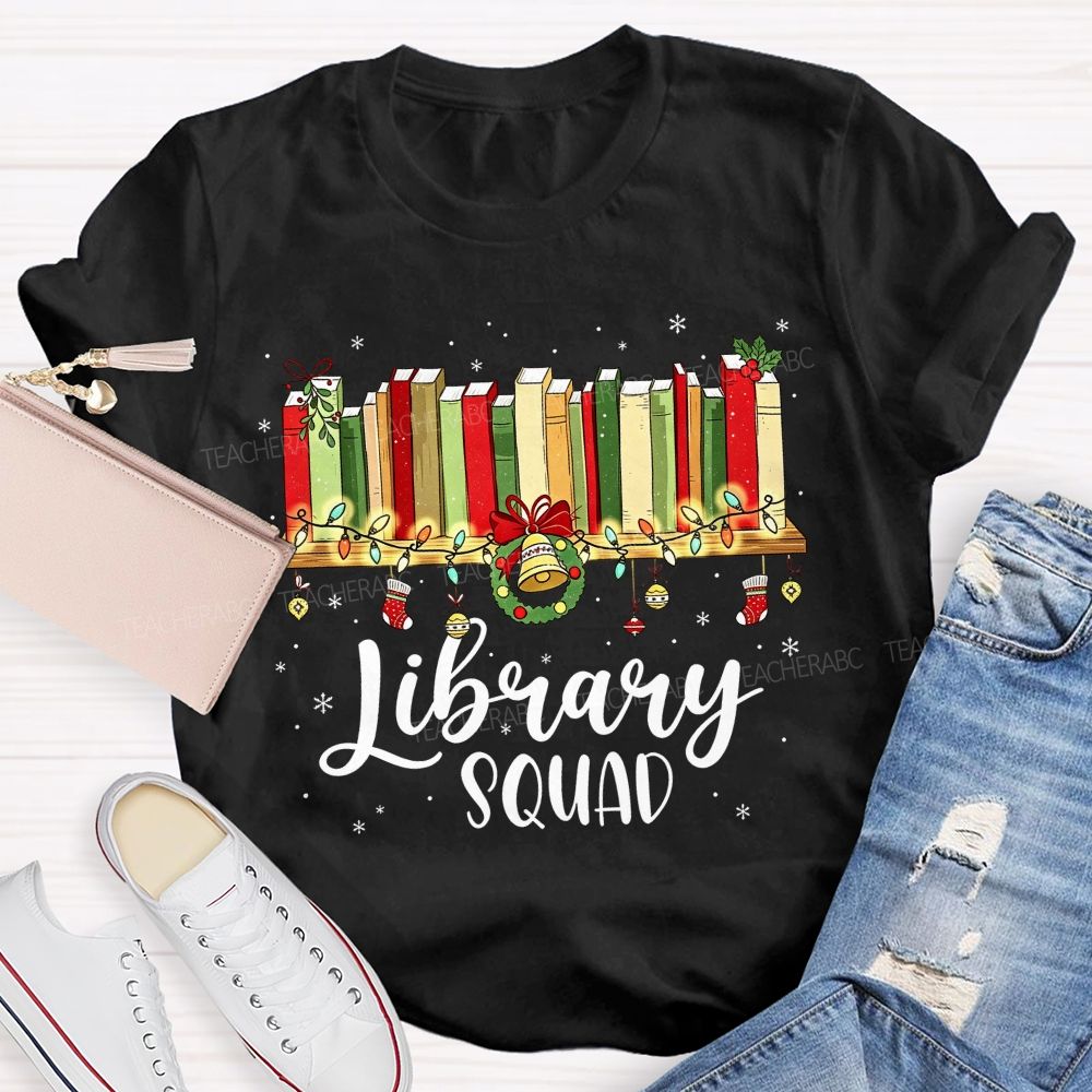 Christmas Library Squad School Librarian Winter Teacher T-shirt
