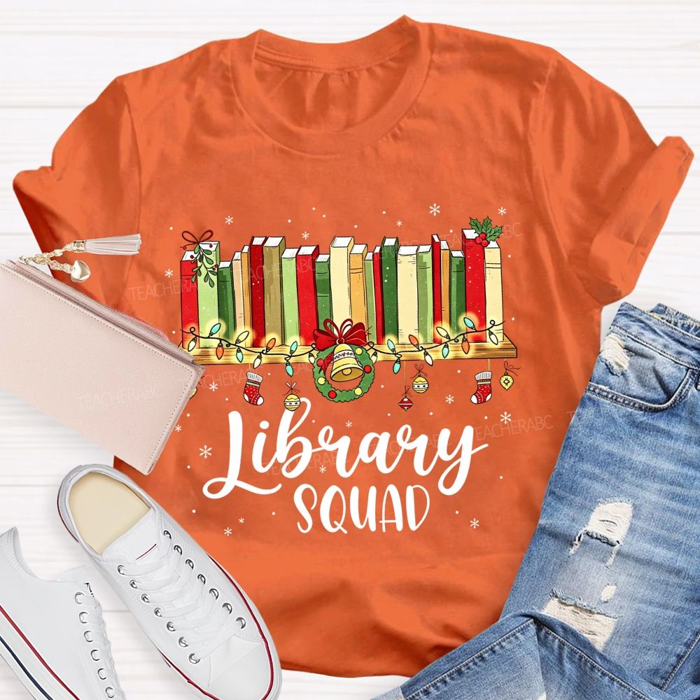 Christmas Library Squad School Librarian Winter Teacher T-shirt