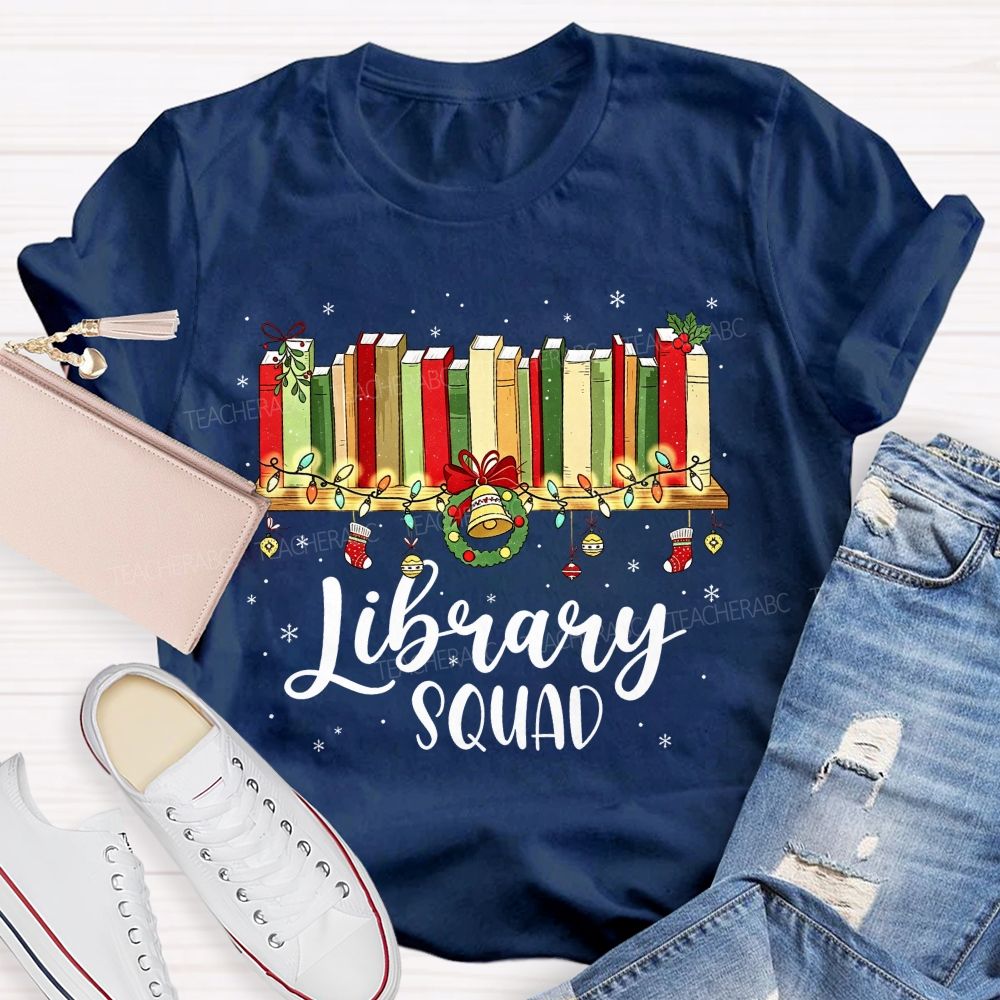 Christmas Library Squad School Librarian Winter Teacher T-shirt