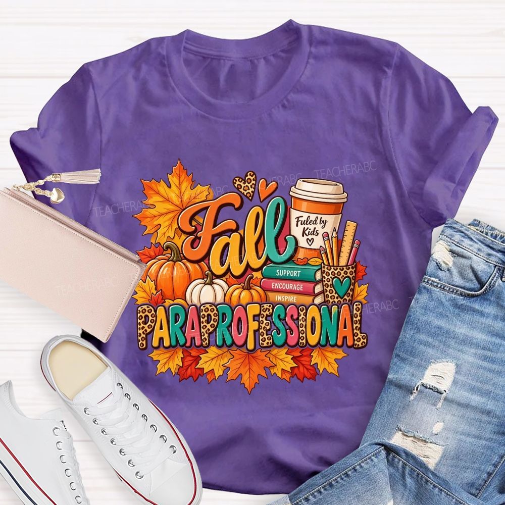 Fall Paraprofessional Support Encourage Inspire Autumn Teacher T-shirt
