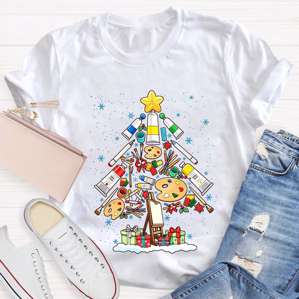 Art Supplies Christmas Tree Art Teacher Holiday T-shirt