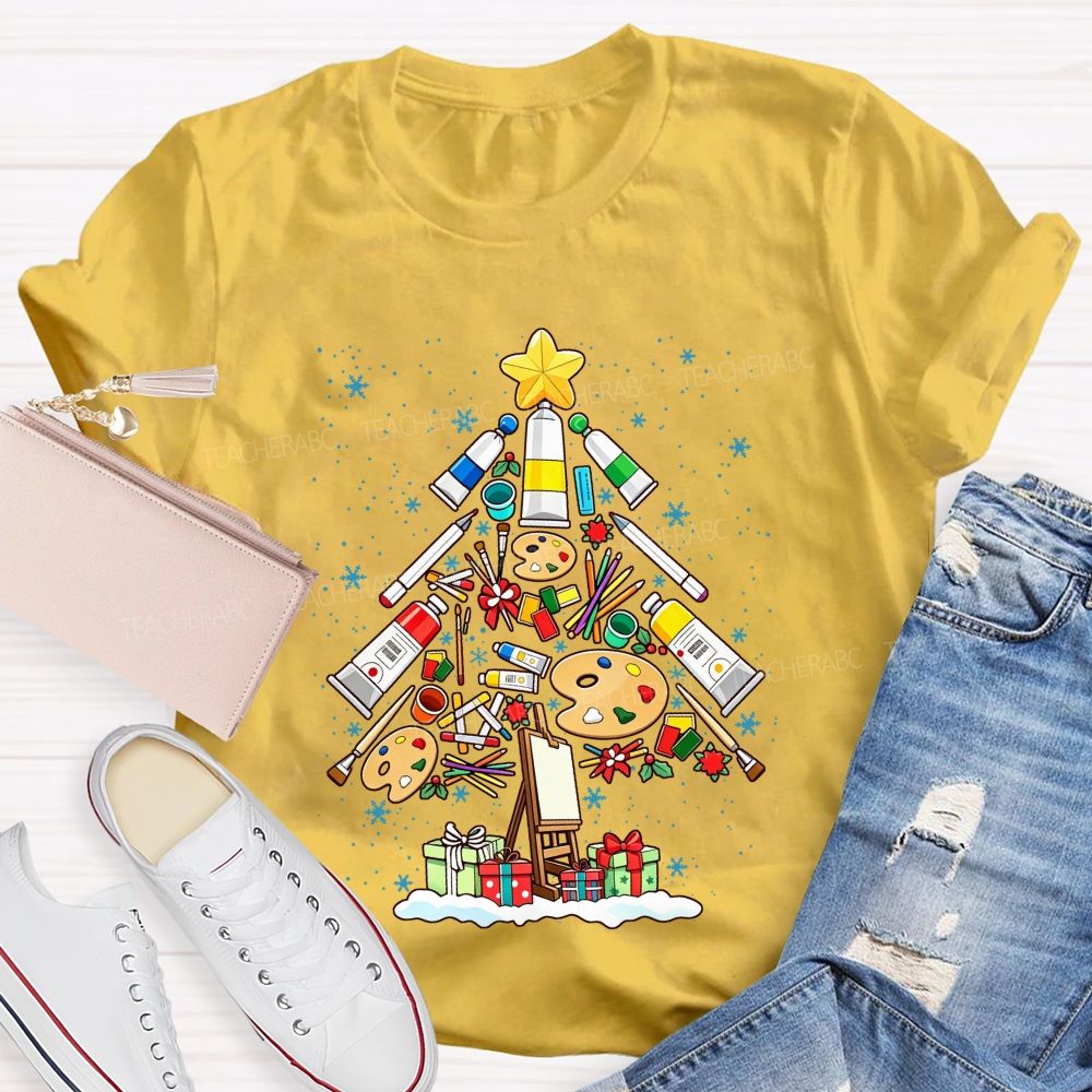Art Supplies Christmas Tree Art Teacher Holiday T-shirt
