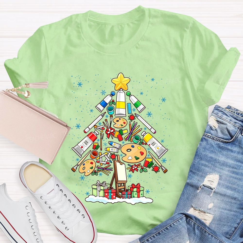Art Supplies Christmas Tree Art Teacher Holiday T-shirt