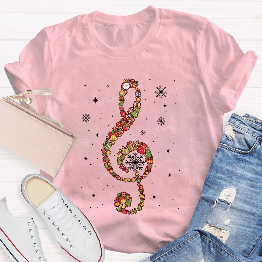 Christmas Ornament Treble Clef Snowflake Music Teacher T-shirt