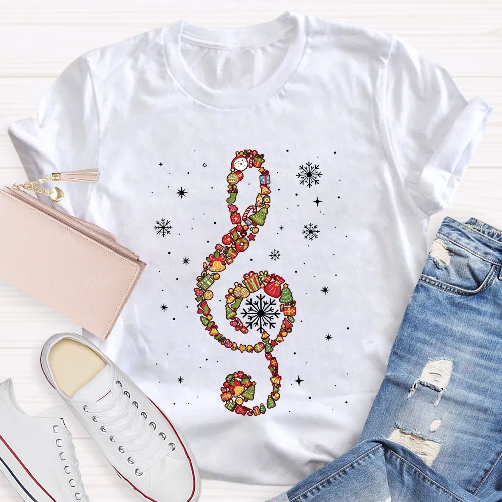 Christmas Ornament Treble Clef Snowflake Music Teacher T-shirt