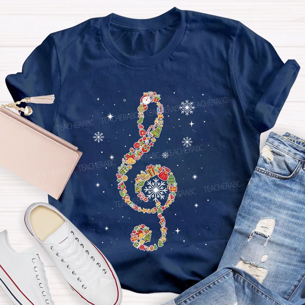 Christmas Ornament Treble Clef Snowflake Music Teacher T-shirt