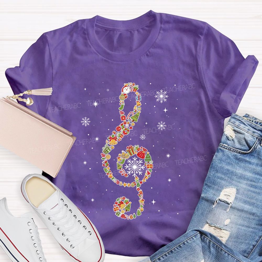 Christmas Ornament Treble Clef Snowflake Music Teacher T-shirt