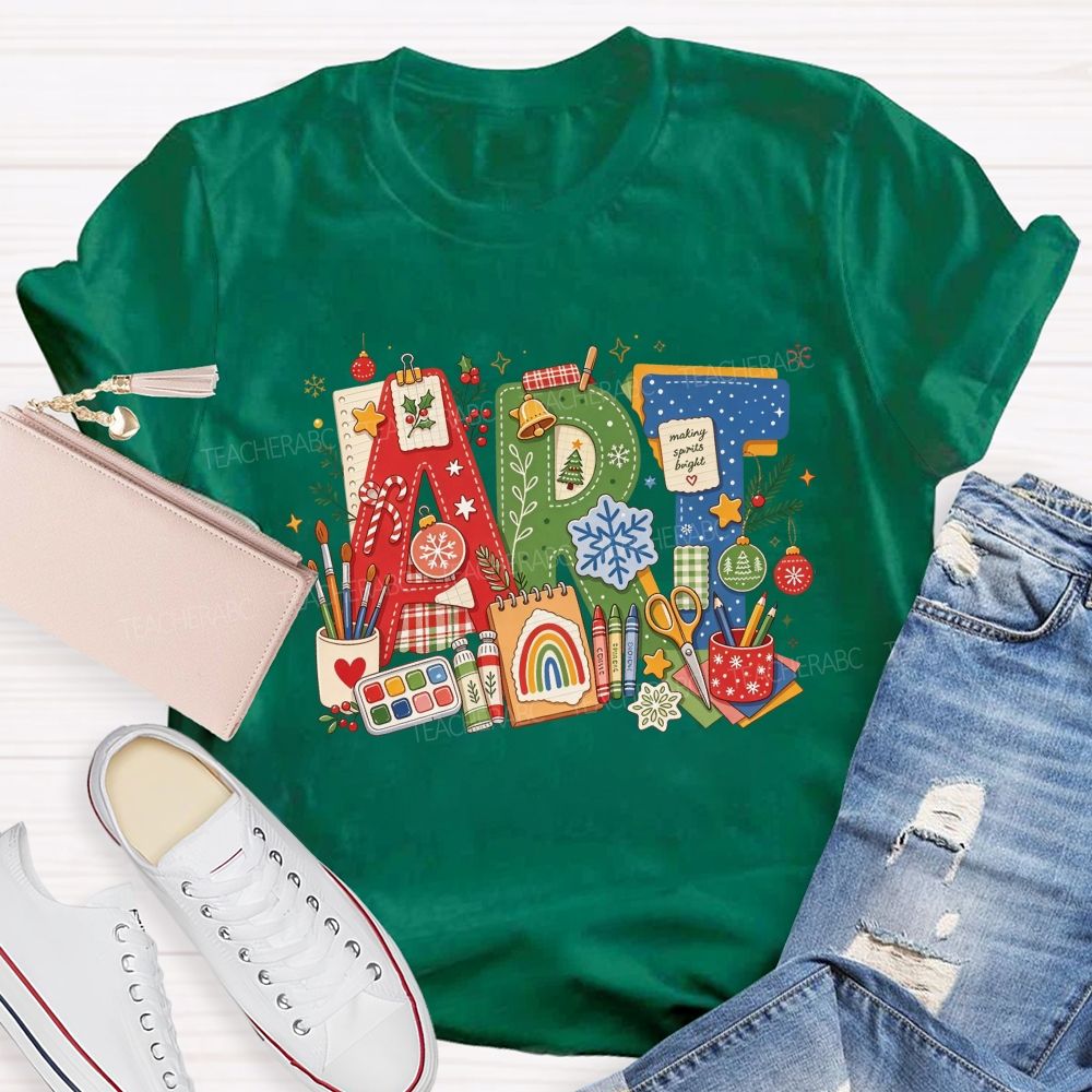 Christmas Art Doodle Art Teacher Holiday Teacher T-shirt