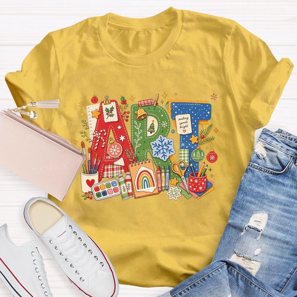 Christmas Art Doodle Art Teacher Holiday Teacher T-shirt