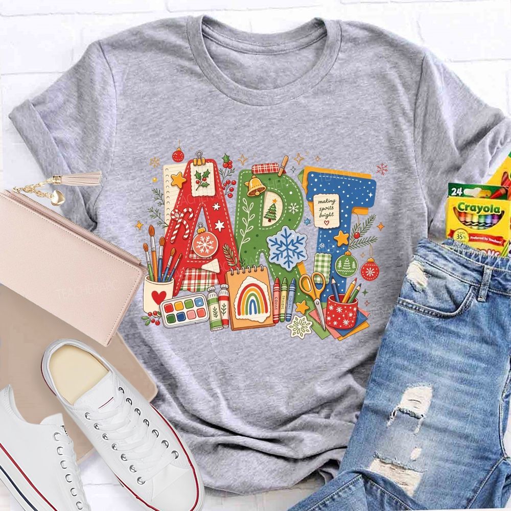 Christmas Art Doodle Art Teacher Holiday Teacher T-shirt