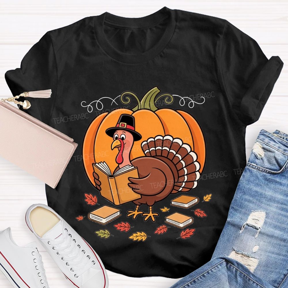 Thanksgiving Teacher Turkey Loves Reading Books T-shirt